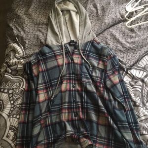 Plaid button up with hood